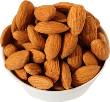 A small white bowl of light brown almonds.