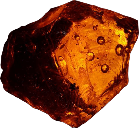 A piece of amber-colored dried and fossilized resin.