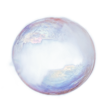 A shiny multi-colored bubble floating midair.