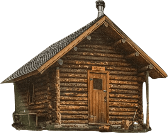 A log cabin.