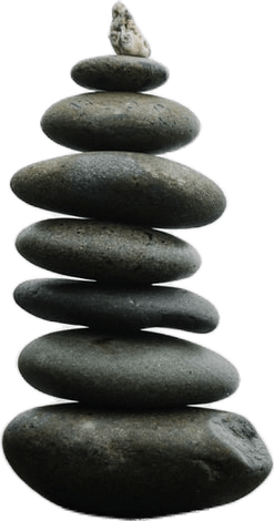 A pile of balanced smooth river stones, also known as a cairn. It radiates serenity.