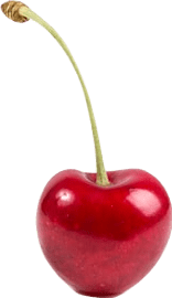 A single bright red fresh cherry with a green stem.