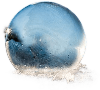 A frozen bubble coated in a fine layer of ice and frost.