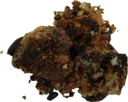 A pile of brown opoponax gum resin.