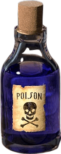 A bottle of dark indigo-blue liquid marked poison.