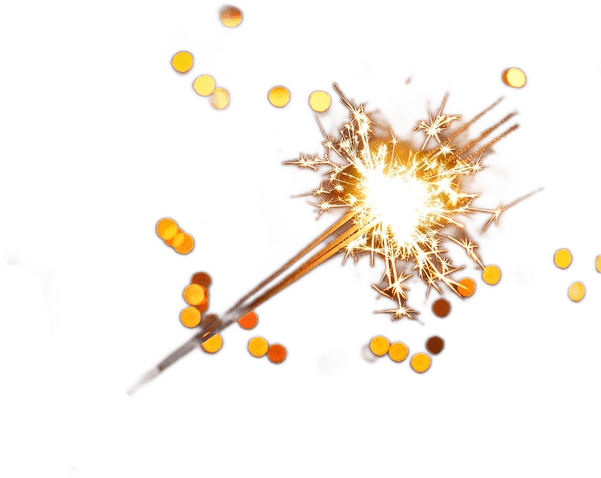 A golden sparkle of light and bokeh spots from a sparkler.