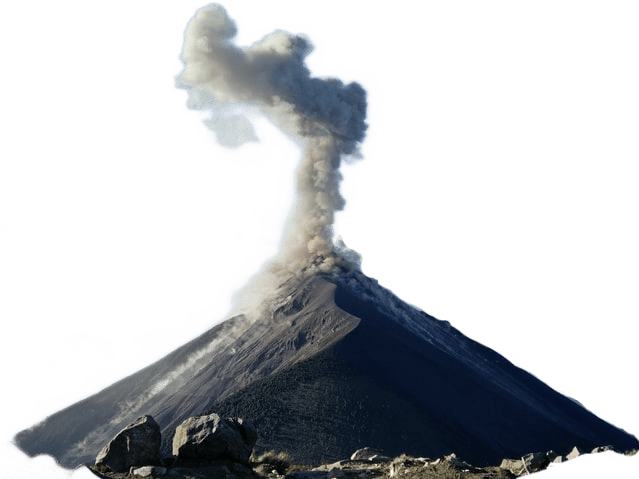 An erupting dark-gray-colored volcano.