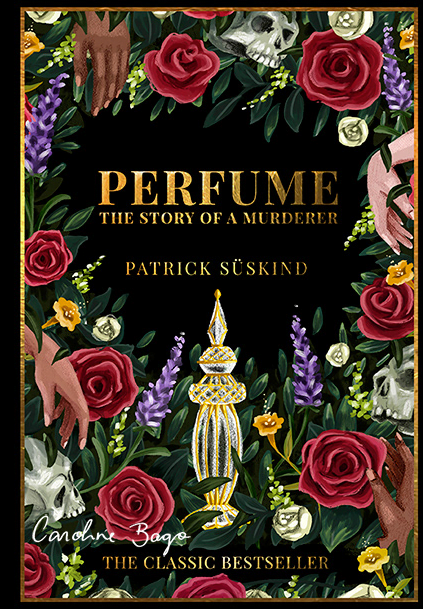 Gilt and colored illustrated front cover of Perfume: The Story of a Murderer By Patrick Süskind.
