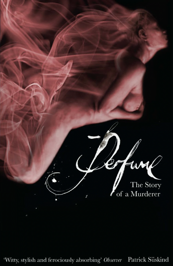 Illustrated front cover of Perfume: The Story of a Murderer By Patrick Süskind. Pink woman rising in a puff of smoke.