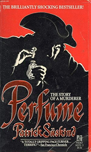 Illustrated front cover of Perfume: The Story of a Murderer By Patrick Süskind.  A vintage-style black silhouette on red.
