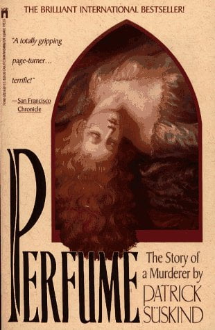 Illustrated front cover of Perfume: The Story of a Murderer By Patrick Süskind. Vintage-style taupe cover with a lying woman.