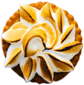 A lemon meringue pie with browned tips and a shortbread crust.