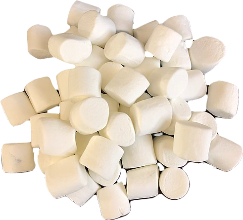 A pile of large white soft marshmallow candies.