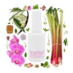 Sherbet Series 5: Rhubarb Eau de Toilette by Comme des Garçons Review Collage of Sherbet Series 5 Rhubarb with its notes, including rhubarb, camellia, orchid, lychee, bergamot, vanilla, and oak.