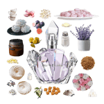 R.E.M. Eau de Parfum by Ariana Grande Review Collage of REM by Ariana Grande and its notes, including lavender, zefir, salt, fig, caramel, quince, tonka, and sandalwood.