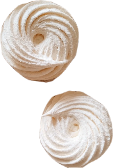 Two cream-colored zephyr confections.