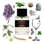 En Passant Eau de Parfum by Frédéric Malle Review Collage of En Passant by Frederic Malle and its notes, including lilac, petitgrain, cucumber, wheat, and watery notes.