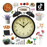 Looking Back: 10 Top Fragrance Trends of 2022 Collage of an old-fashioned black alarm clock, a TikTok app logo, and a number of fragrance notes such as fruits and flowers.