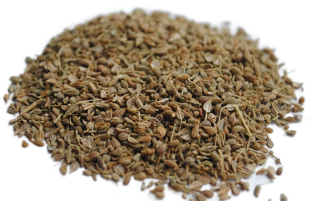A pile of small taupe-colored caraway seeds.