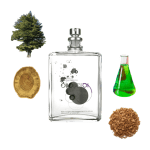 Molecule 01 Eau de Toilette by Escentric Molecules Review Collage of Molecule 01 by Escentric Molecules and a cedar tree, sandalwood chips, wood, and a flask of bright green liquid.