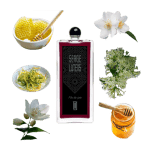 Fils de Joie Eau de Parfum by Serge Lutens Review Collage of Fils de Joie Eau de Parfum by Serge Lutens, along with its notes: night blooming jasmine, honey, and ylang ylang.