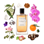 Orchidee Vanille Eau de Parfum by Van Cleef & Arpels Review Collage of Orchidee Vanille by Van Cleef & Arpels and its notes, including vanilla, chocolate, almond, violet, and tonka.