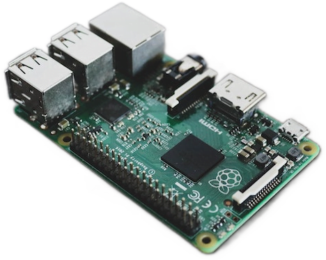 A green computer circuit with gray additional components, branded Raspberry Pi.