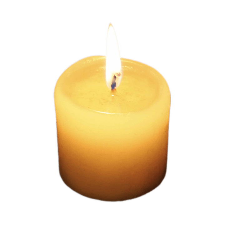 A luminous yellow wax candle lit with a single wick flame.
